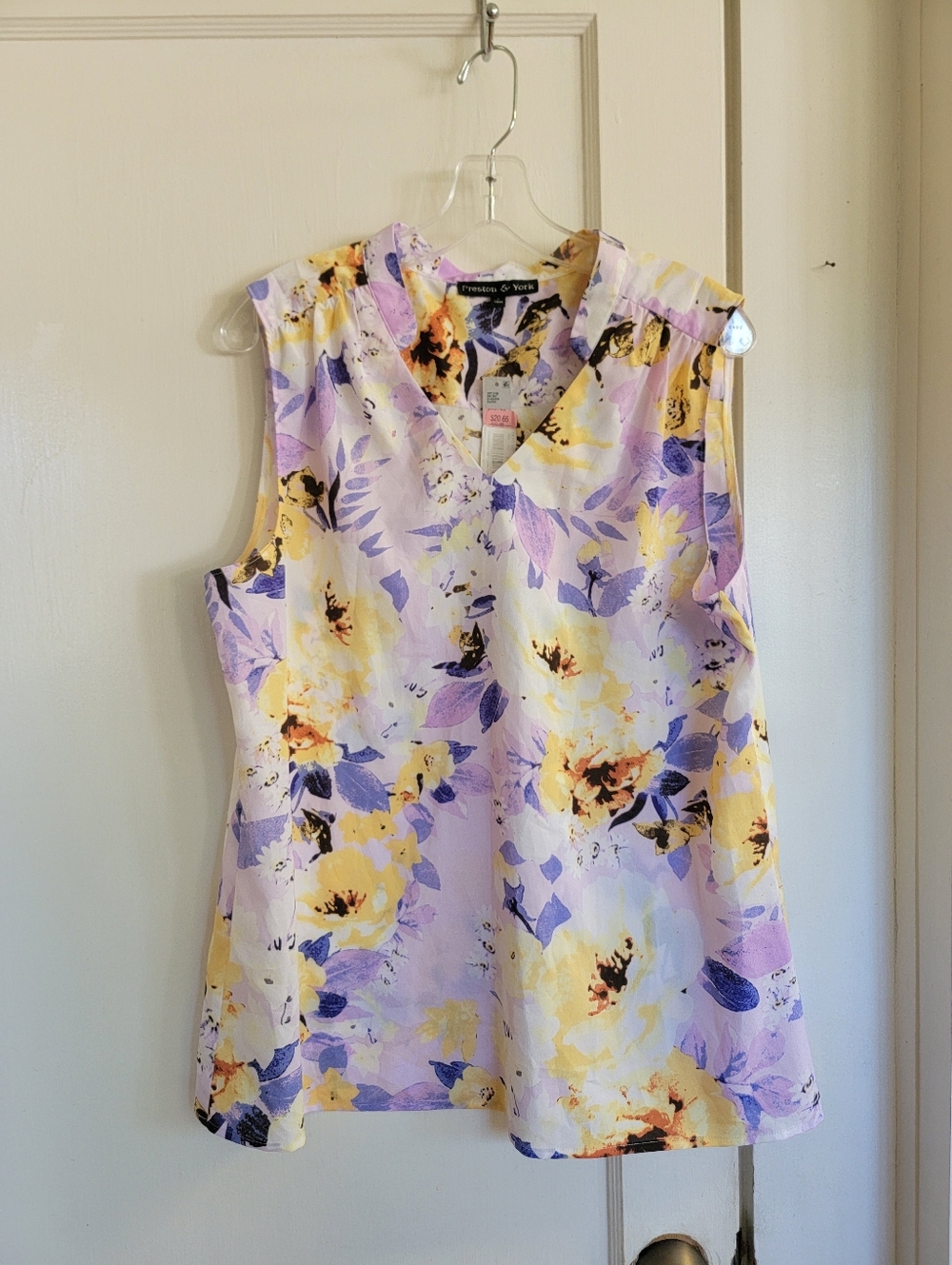 Preston & York Lavender and Yellow Floral Sleeveless V-Neck Blouse